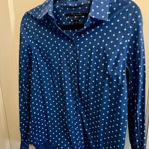Tommy Hilfiger Blue Shirt with White Diamond Motif SZ M Y2K